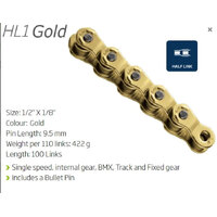 KMC HL1 Chain 1/2 x 1/8" Half Link Single Speed (Gold/Gold)